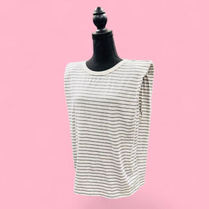 Heathered Stripe Black White Blouse Large NEW